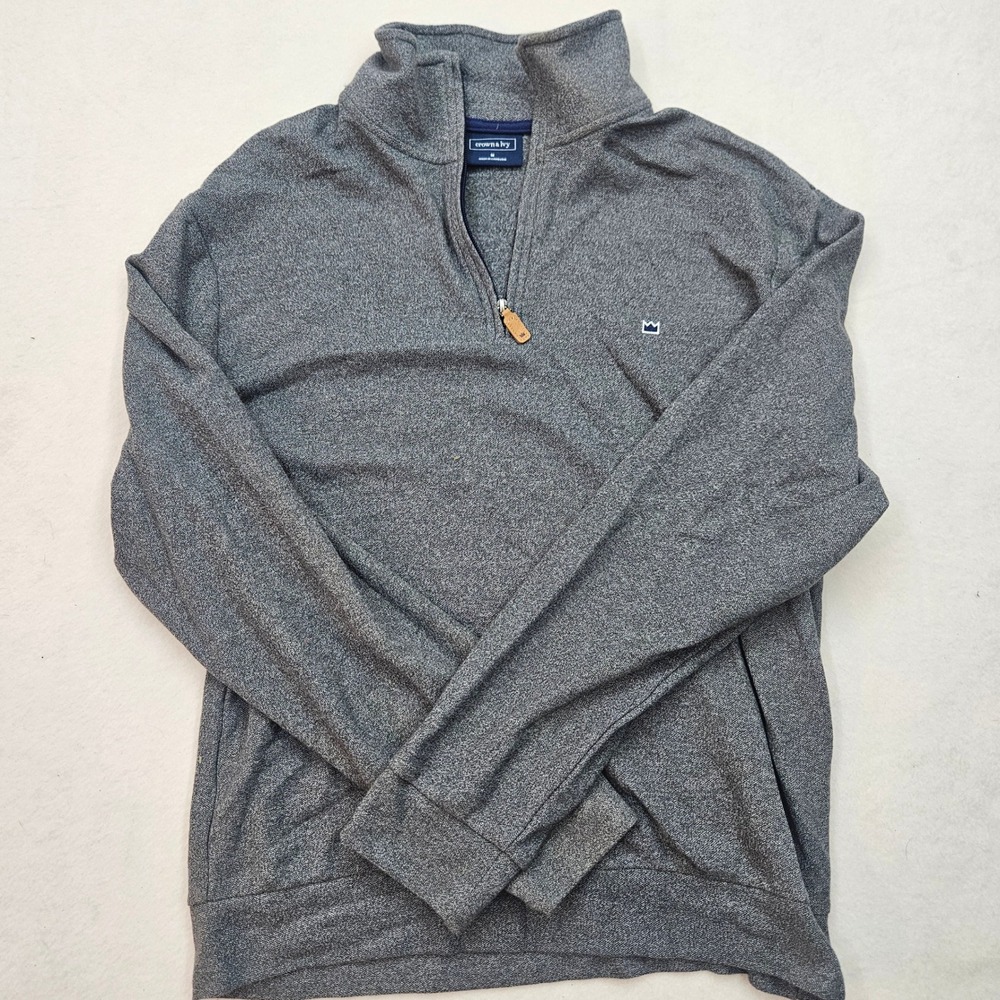Crown & Ivy Quarter Zip Pullover Mens Medium Gray Excellent Textured Knit Logo